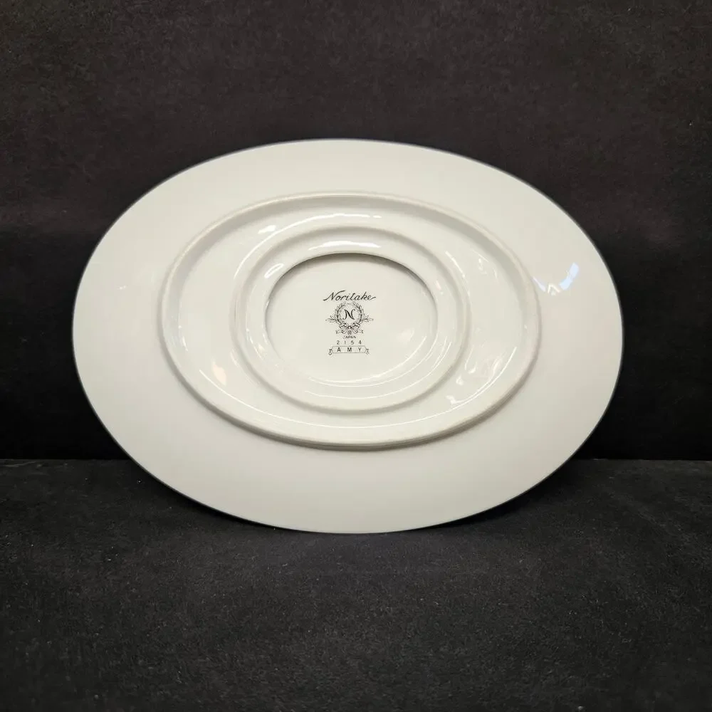 Noritake‎ China Amy 2154 Gravy Boat with attached underplate, Platinum Band
